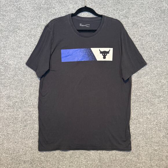 Under Armour Shirt Mens XL Black Tshirt Project Rock Graphic Loose Heat Gear - Picture 1 of 8